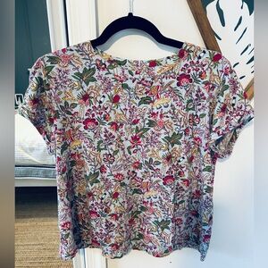 LOFT Floral Short-Sleeve Tee in Pink, Green & Yellow